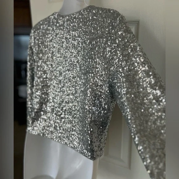 Good American Cluster Sequin Crop Cardigan L NWT - Picture 10 of 13